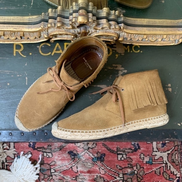 Saint Laurent Suede Fringe Moccasin Booties - Picture 1 of 6